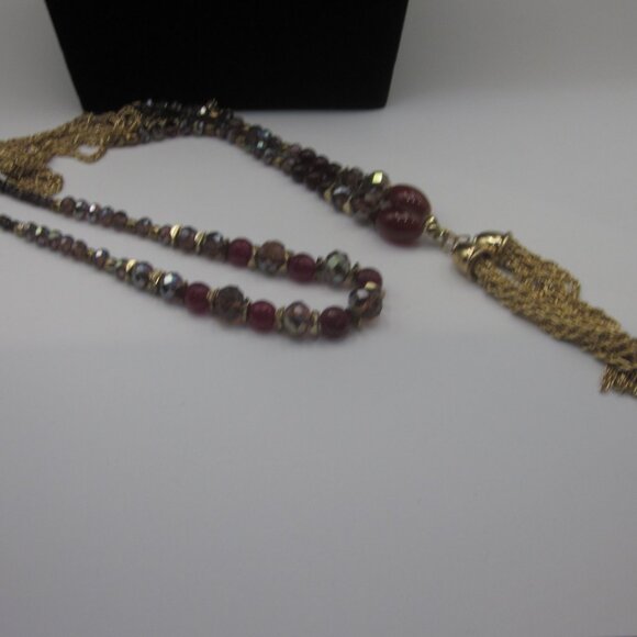 Extra Long Lariat Necklace with Glass & AB Crystals - Picture 2 of 4